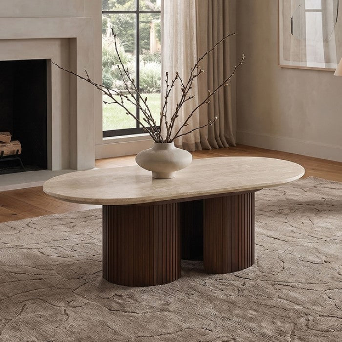 Alvik Dark Walnut/Light Beige Oval Coffee Table
