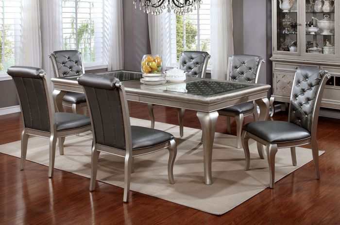 Amina Champagne Dining Room Set / 7pc - Ornate Home