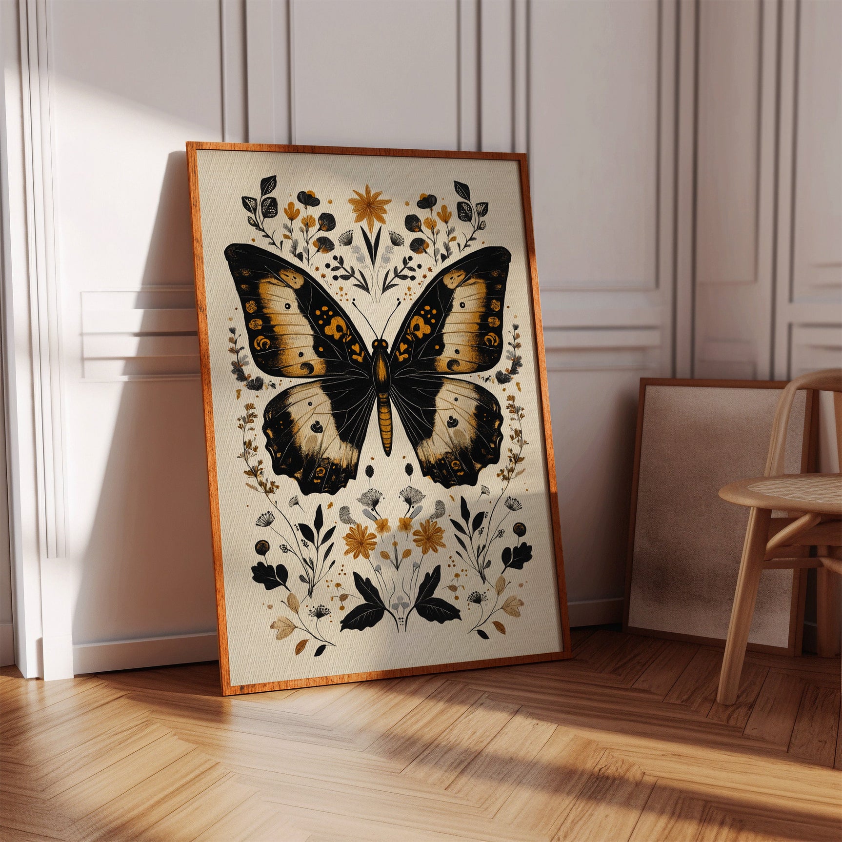 Gilded Monarch - Vintage Butterfly & Floral Art