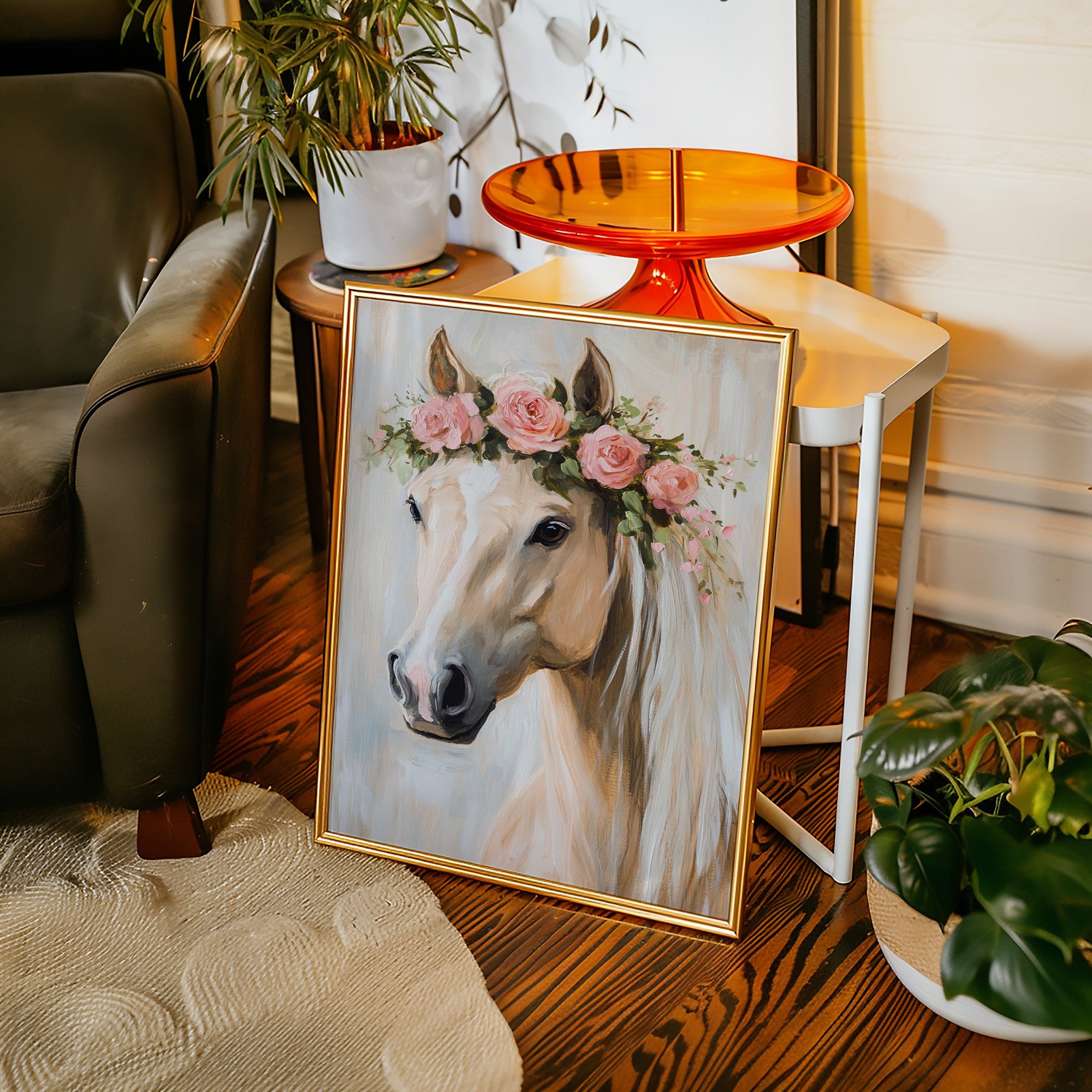 Petal-Crowned Horse Elegance