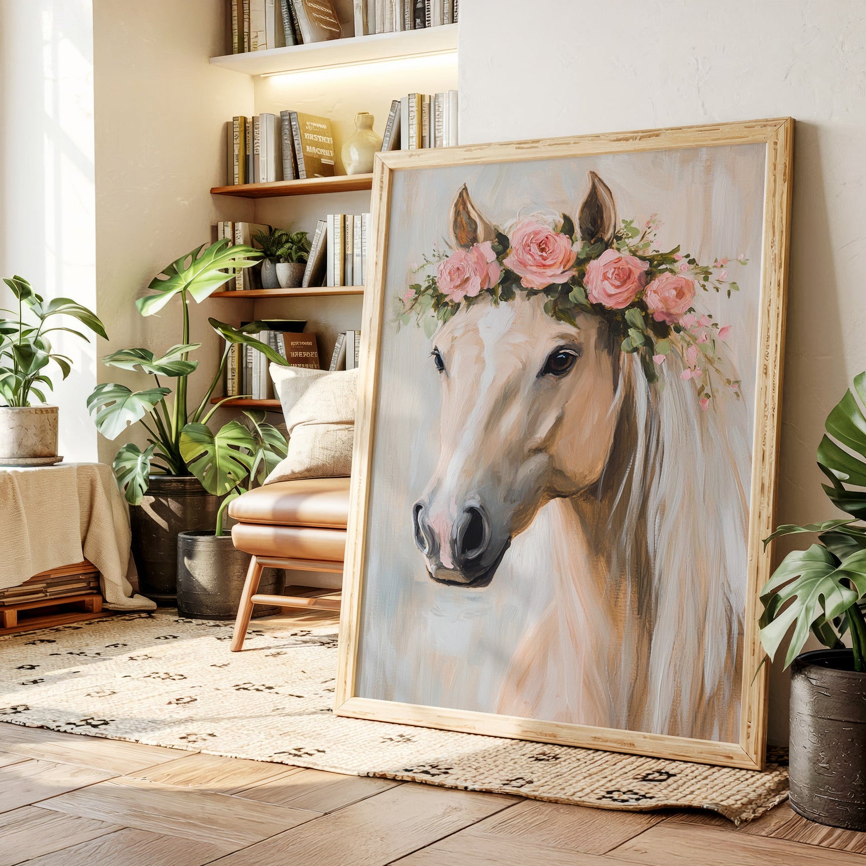 Petal-Crowned Horse Elegance