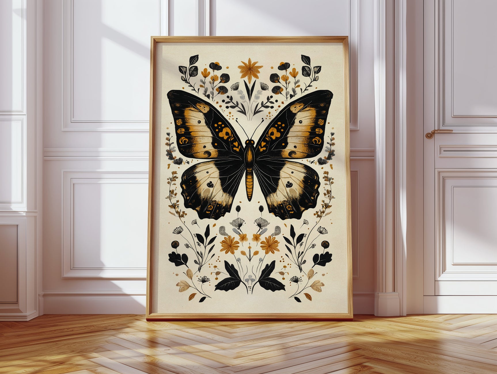 Gilded Monarch - Vintage Butterfly & Floral Art