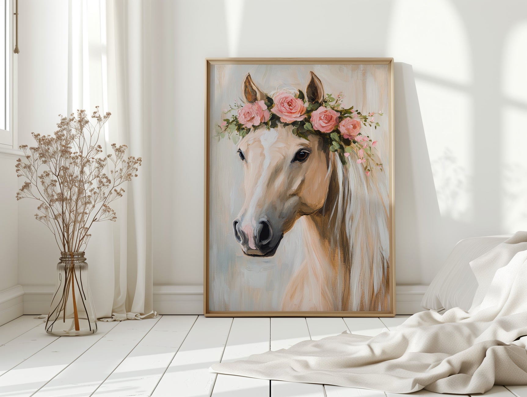 Petal-Crowned Horse Elegance