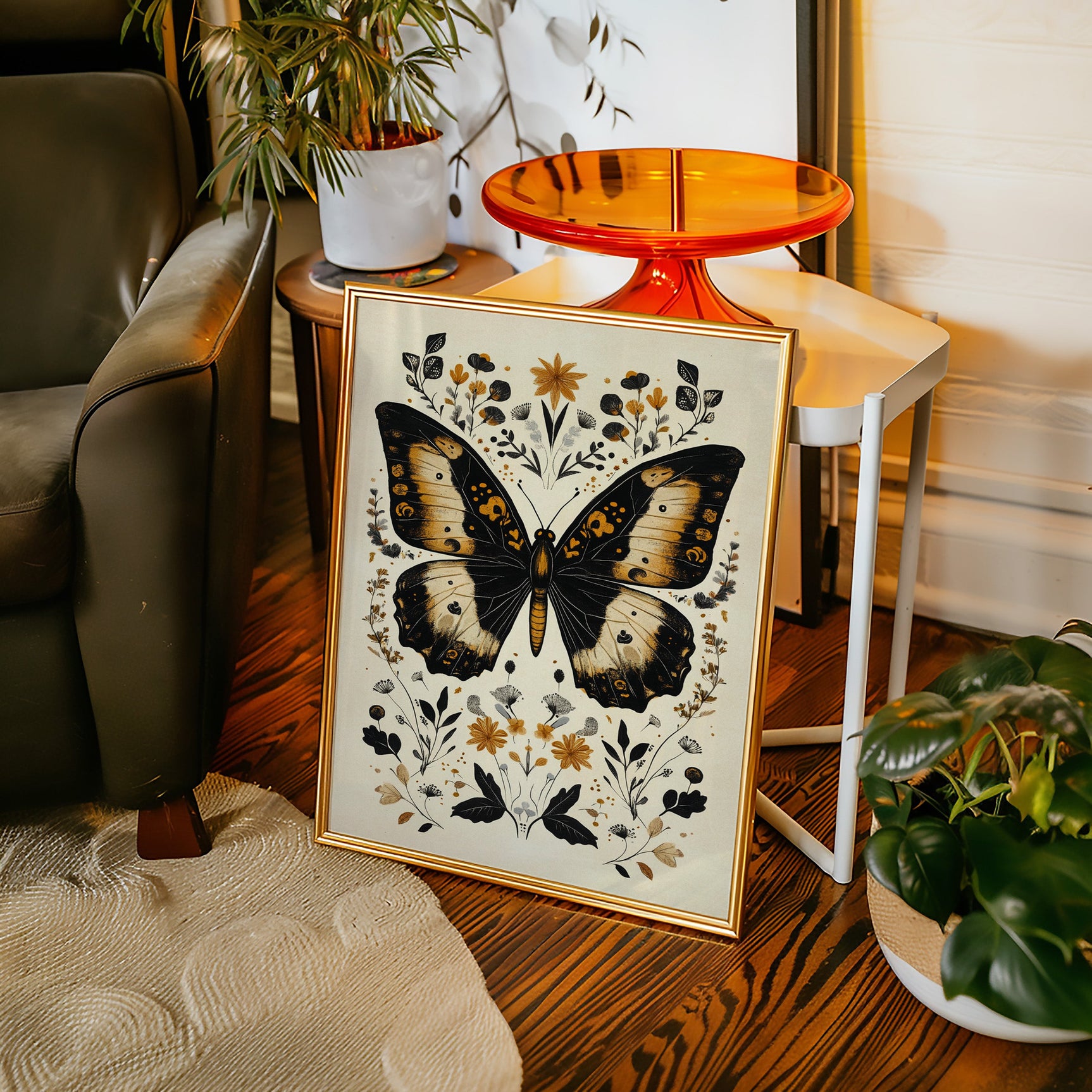 Gilded Monarch - Vintage Butterfly & Floral Art