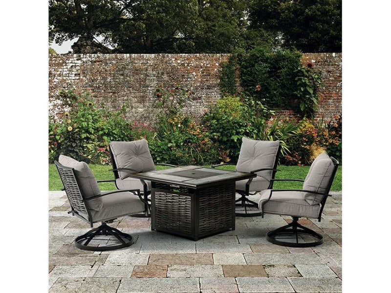 Segovia Black & Gray Outdoor Dining Set w/ Fire Pit / 5pc - Ornate Home