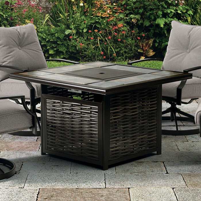 Segovia Black & Gray Outdoor Dining Set w/ Fire Pit / 5pc - Ornate Home