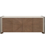 Modern Smoked Gold/Mist Credenza 89" Wide Four-Door Storage Cabinet with Power Bar