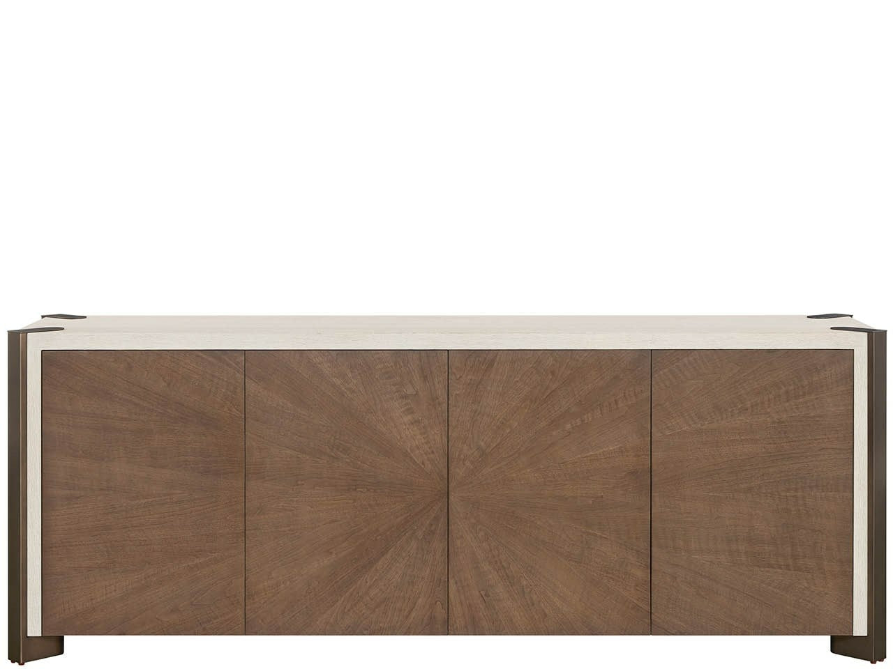 Modern Smoked Gold/Mist Credenza 89" Wide Four-Door Storage Cabinet with Power Bar