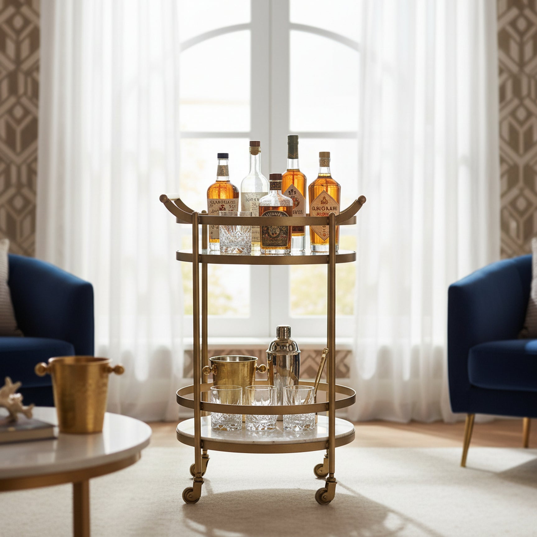 Vine Grove Gold/White Bar Cart