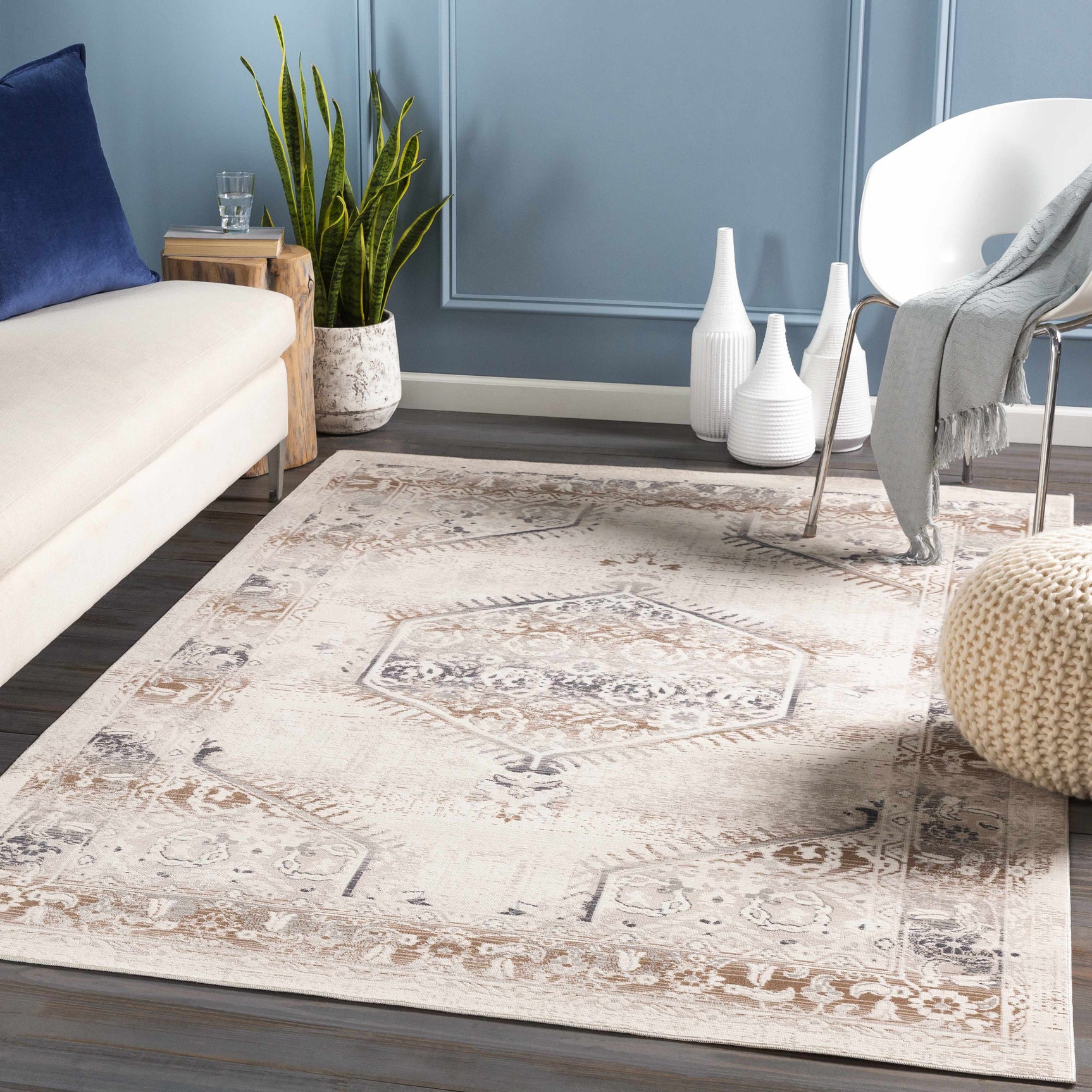Hainesville White Medallion 10' Runner Rug - Clearance