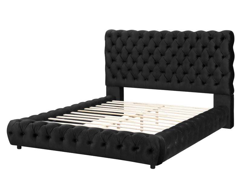 Flory Black Upholstered Platform Bed
