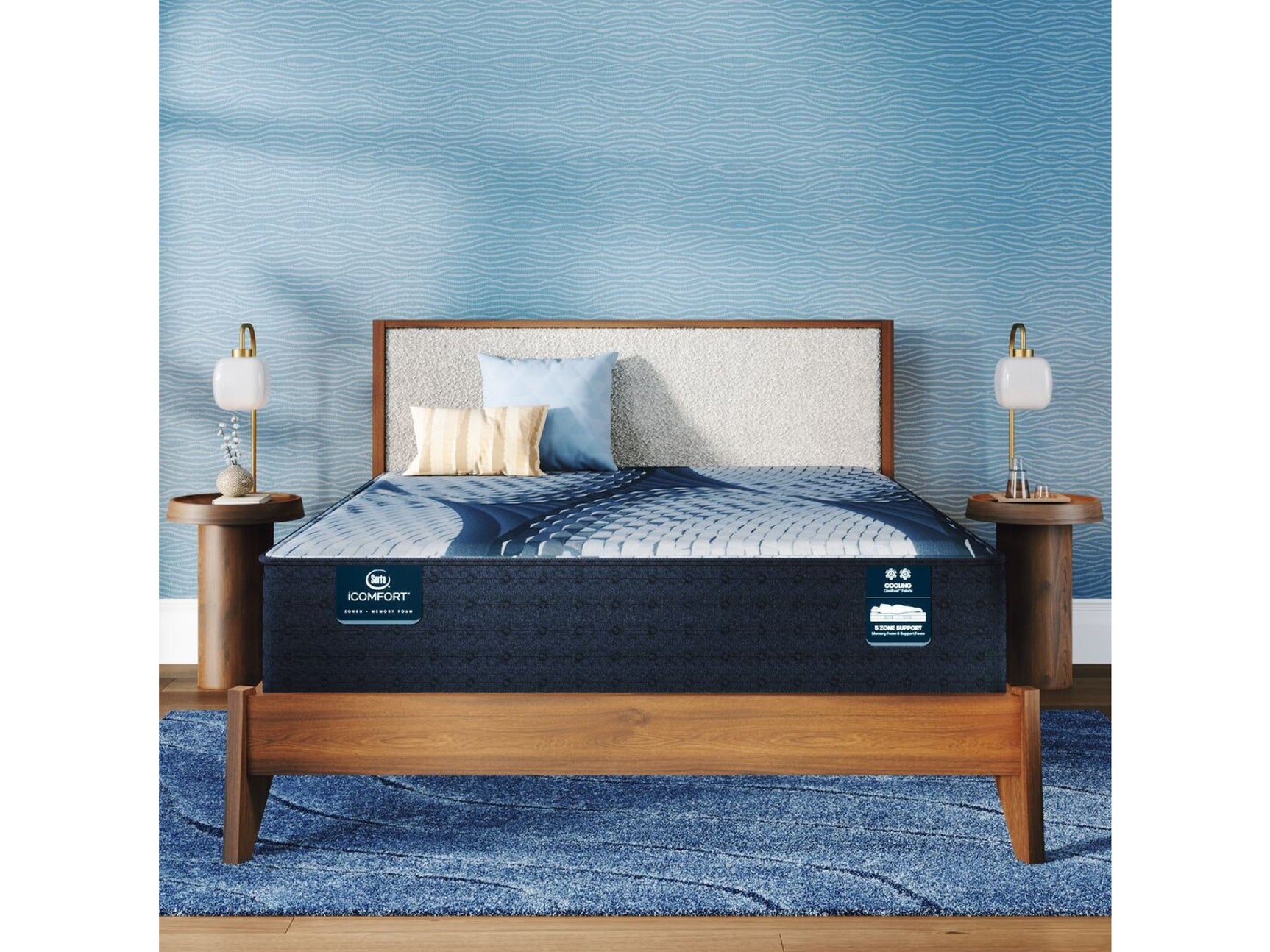 iComfort Iona 13" Light Blue/Multicolor Memory Foam Queen Medium Mattress - Ornate Home