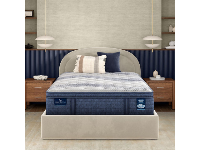 iComfortPro Buckingham 16" Dark Blue/White Latex Foam Cal King Plush Pillow Top Mattress - Ornate Home