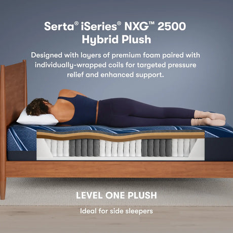 iSeries NXG 2500 Hybrid Plush 12.5" Dark Blue Hybrid Twin XL Plush Mattress - Ornate Home