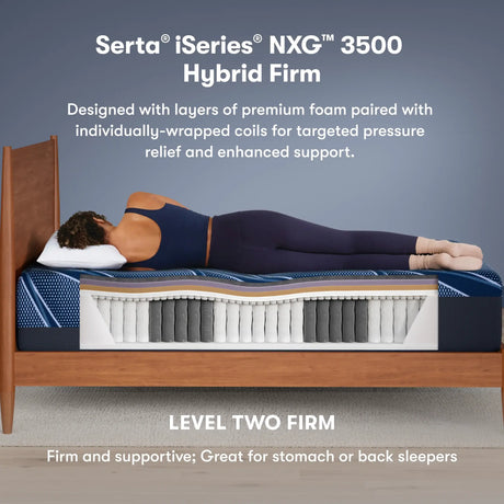 iSeries NXG 3500 Hybrid Firm 13.5" Dark Blue Hybrid Twin XL Firm Mattress - Ornate Home