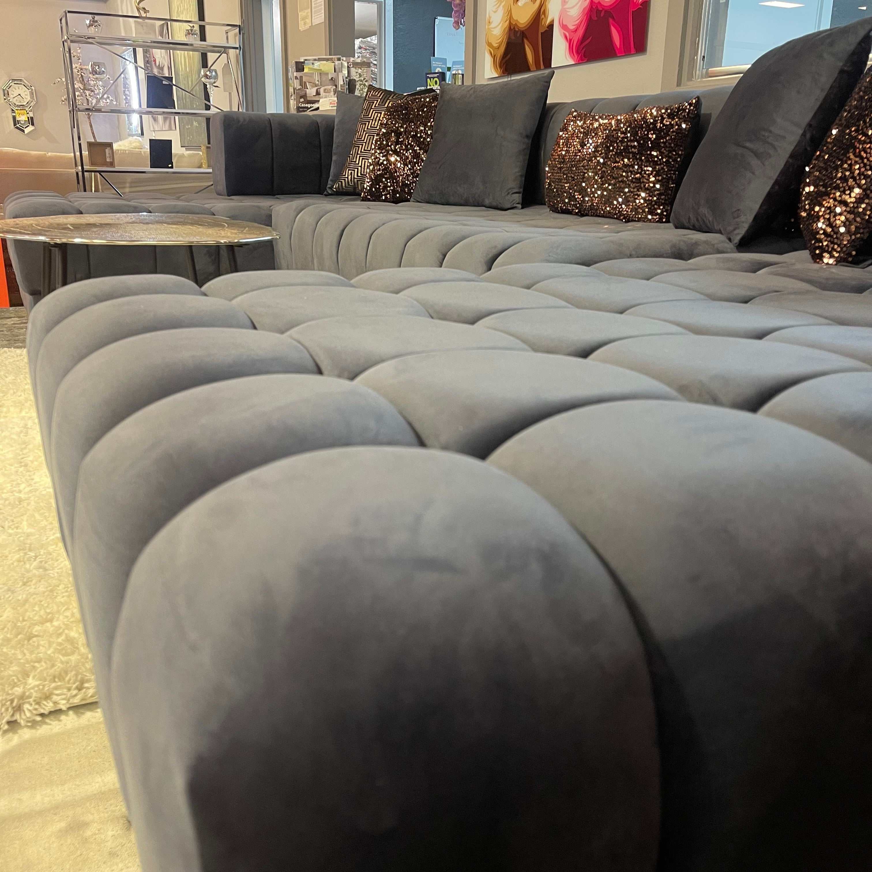 Ariana Gray Velvet Double Chaise "U" Shape Sectional Sofa - Ornate Home