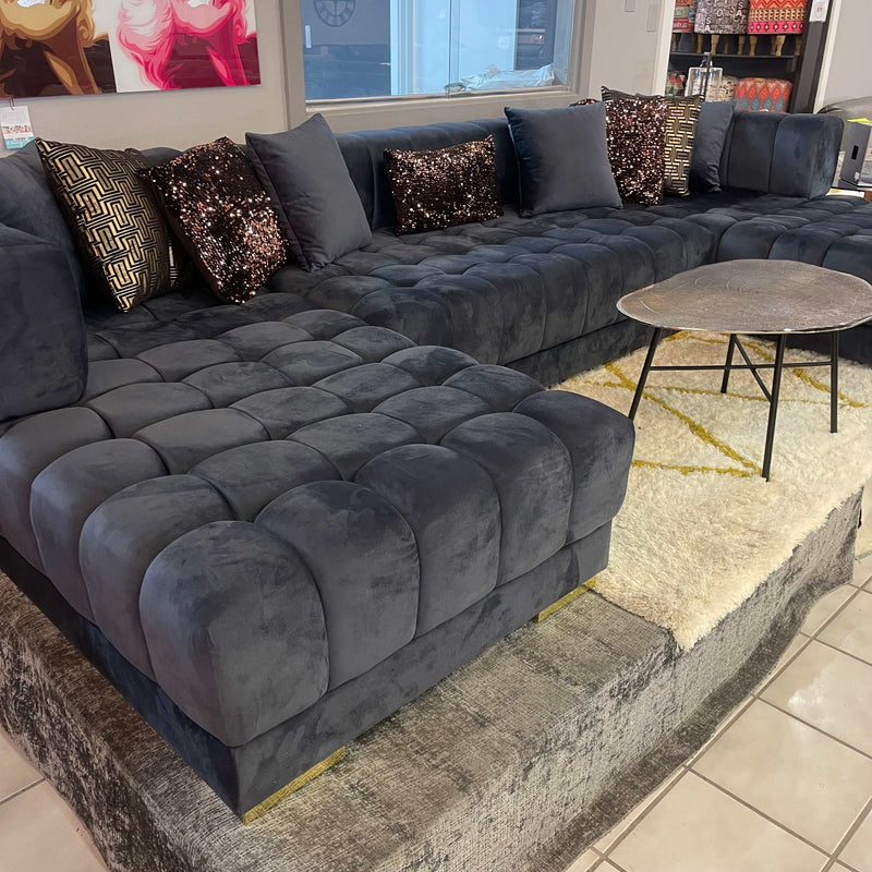 Ariana Gray Velvet Double Chaise "U" Shape Sectional Sofa - Ornate Home