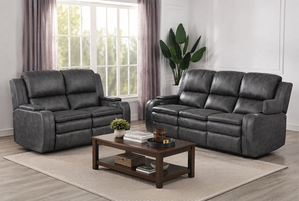 Wasatch Iron Fabric Queen Sleeper Sofa & Power Reclining Loveseat