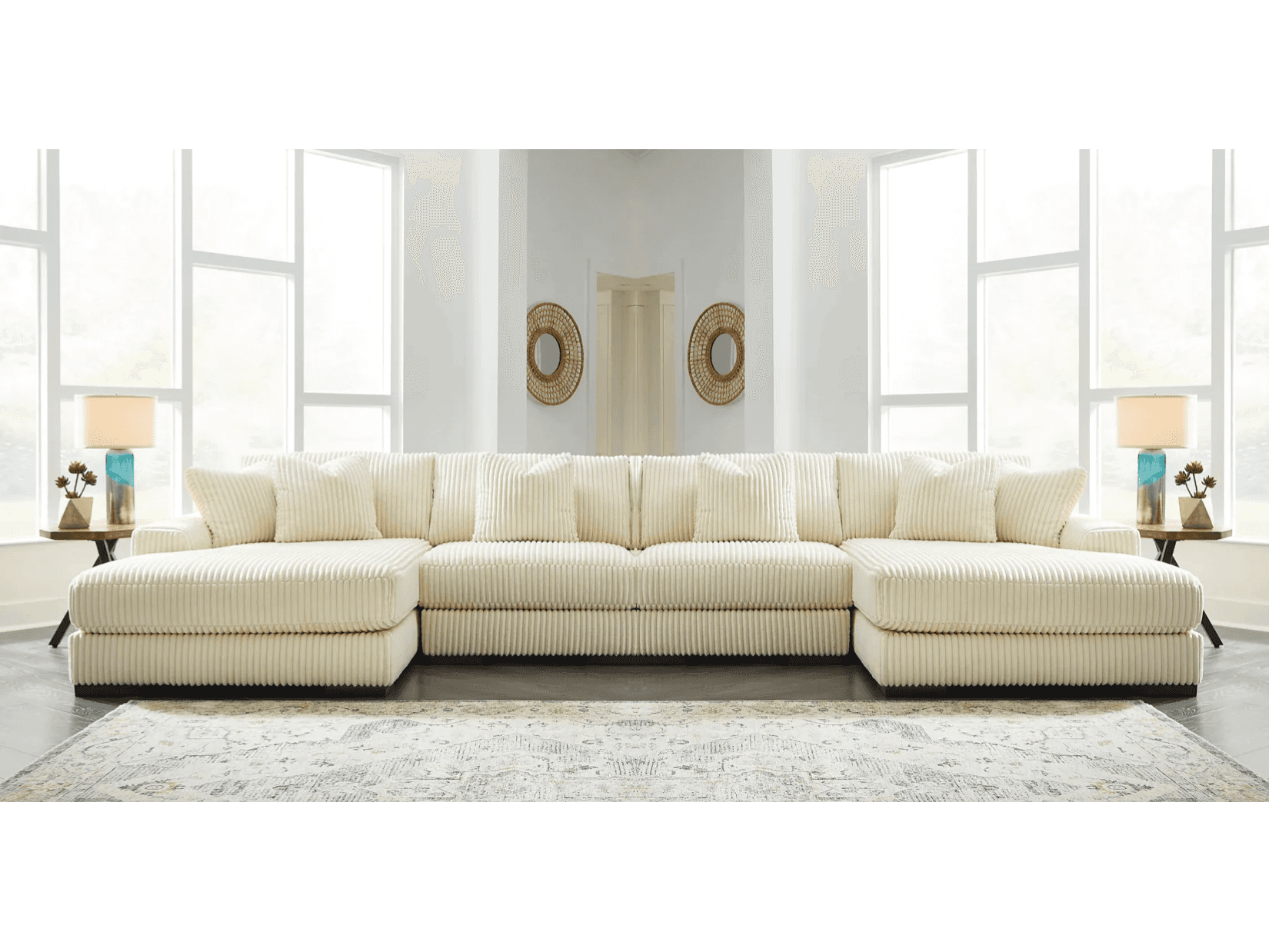 Lindyn Ivory 4pc U Shape Double Chaise Sectional - Ornate Home