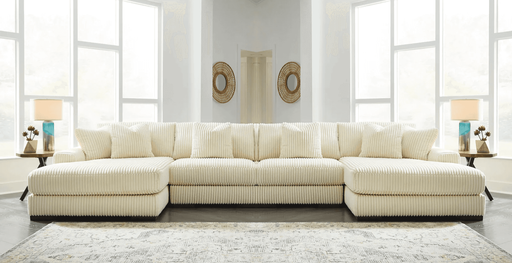 Lindyn Ivory 4pc U Shape Double Chaise Sectional - Ornate Home