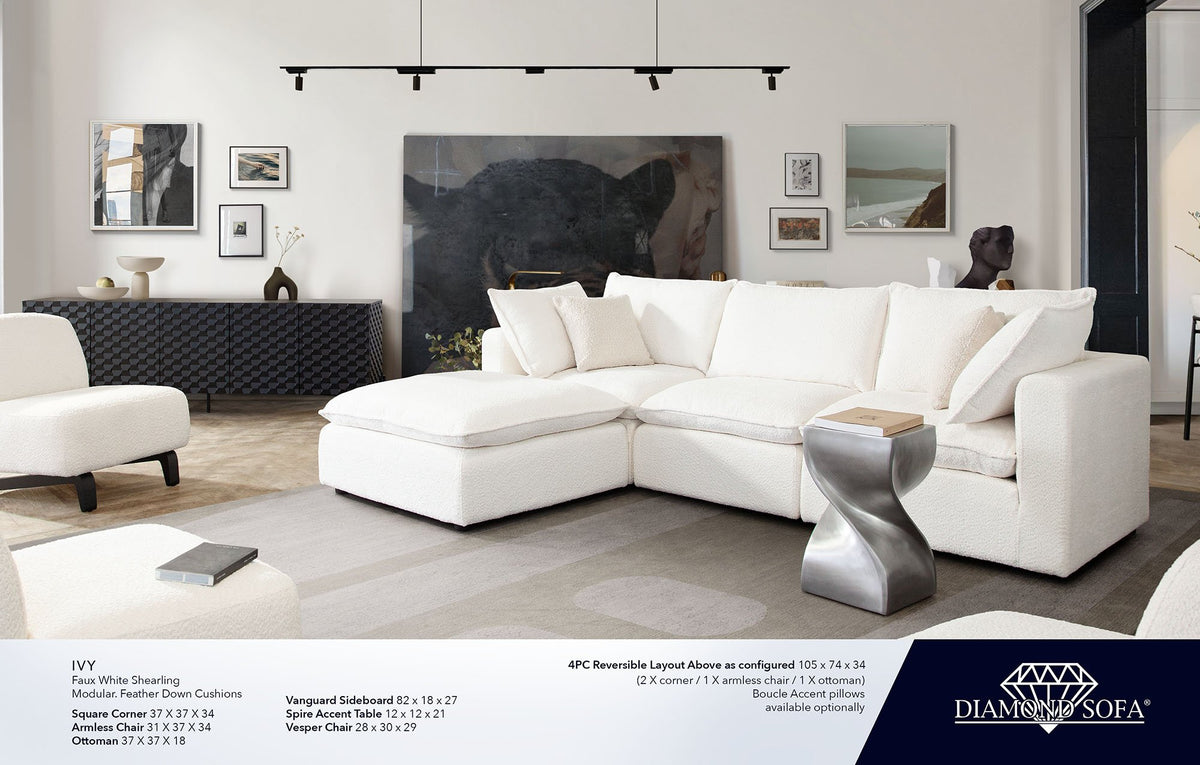 Ivy White Faux Shearling Reversible 4-Pc Sectional - Ornate Home