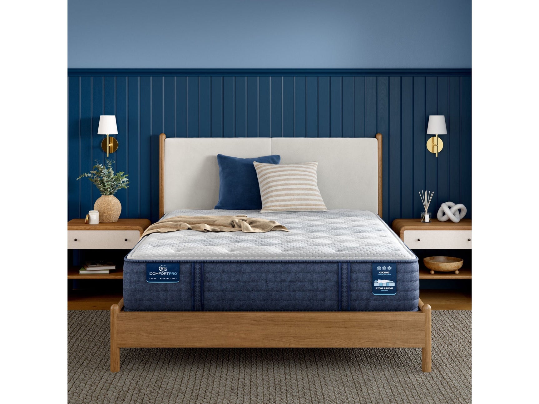 iComfortPro Ambrose 13" Dark Blue/White Latex Foam Twin XL Plush Mattress