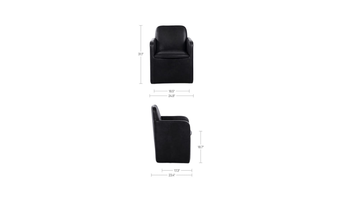 Bent Black Leather Rolling Arm Chair