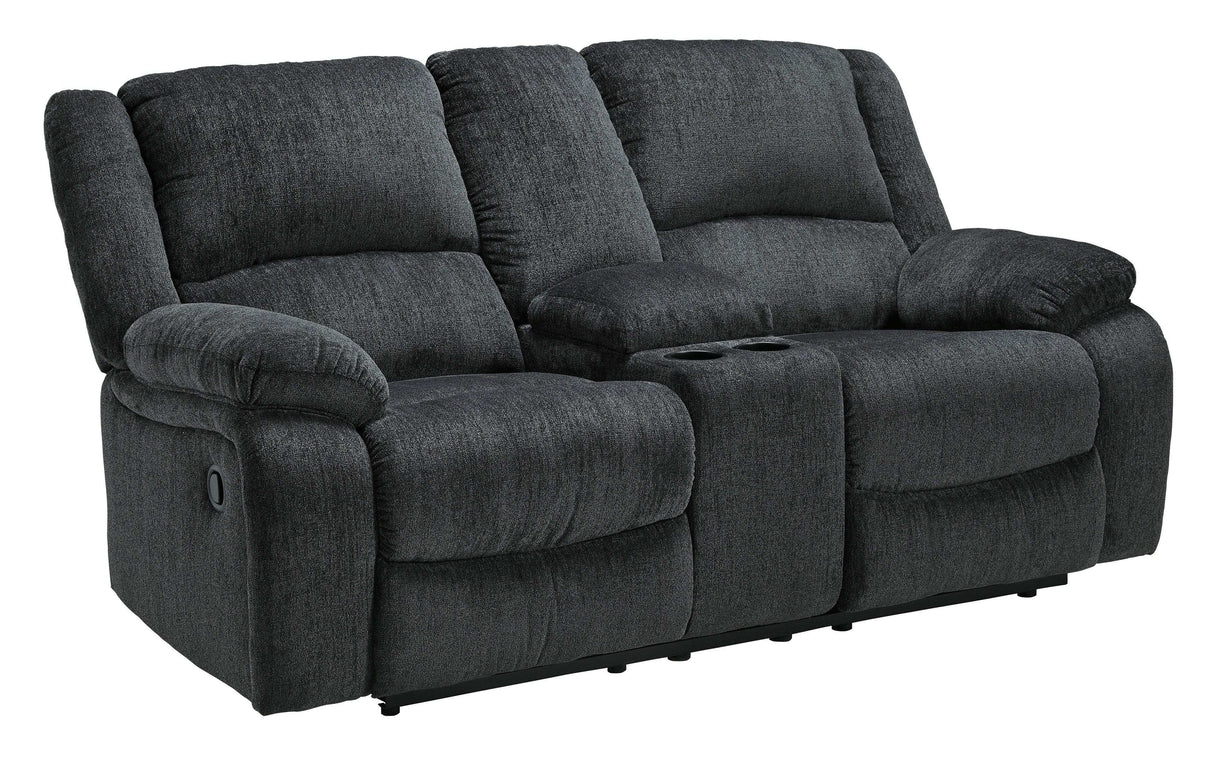 (Online Special Price) Draycoll Slate Manual Reclining Loveseat w/ Console - Ornate Home