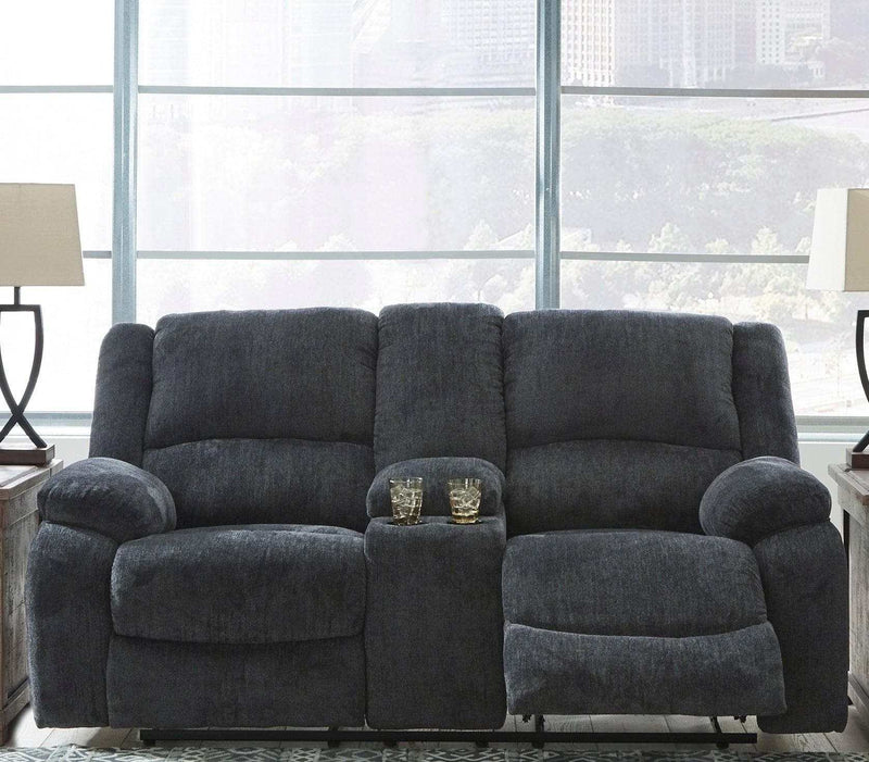 (Online Special Price) Draycoll Slate Manual Reclining Loveseat w/ Console - Ornate Home