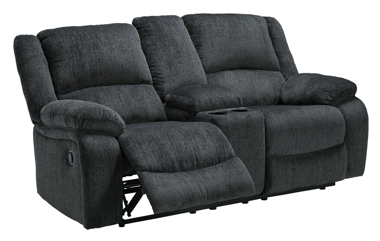 (Online Special Price) Draycoll Slate Manual Reclining Loveseat w/ Console - Ornate Home