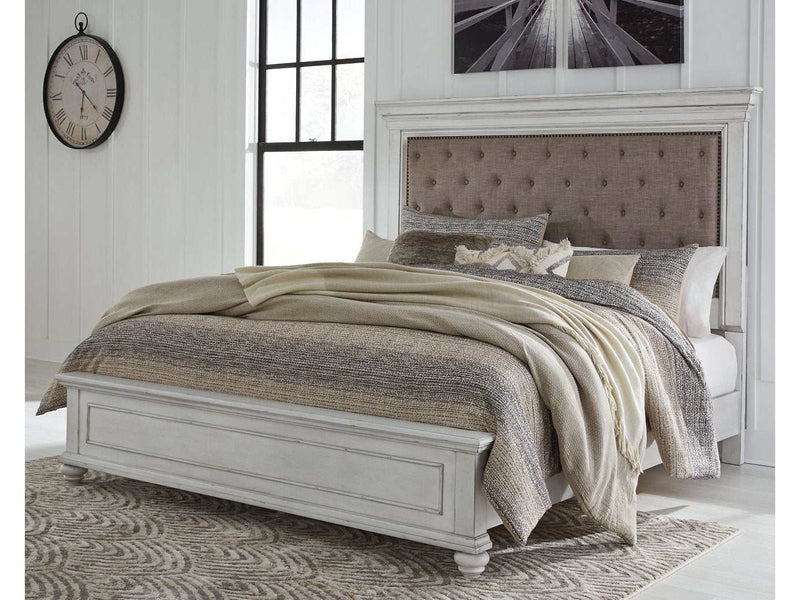 (Online Special Price) Kanwyn Whitewash King Panel Bed w/ UPH HB - Ornate Home
