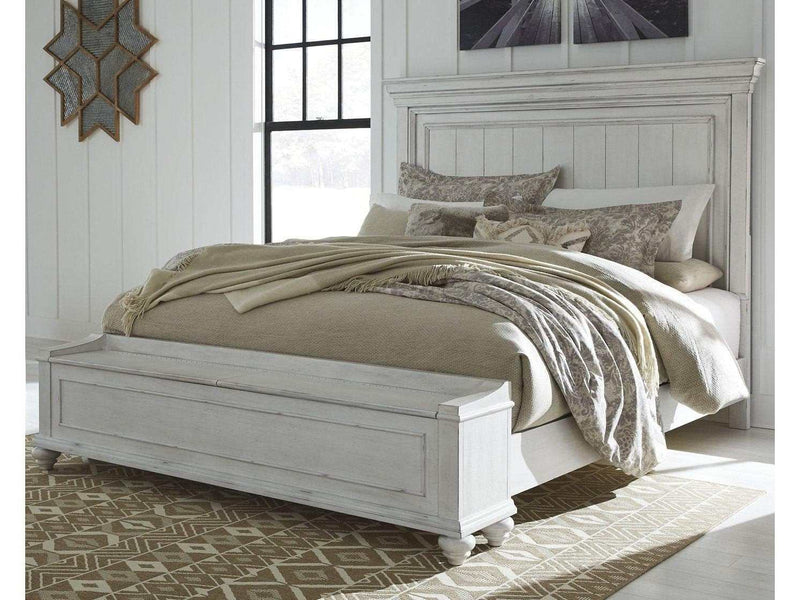 (Online Special Price) Kanwyn Whitewash Queen Panel Bed w/ Storage Bench - Ornate Home