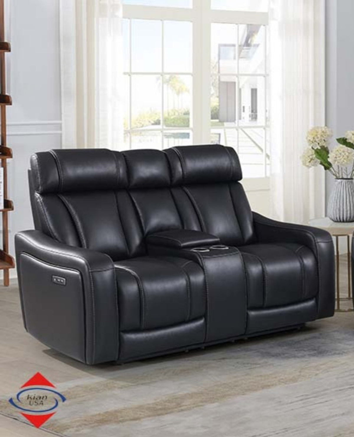 Provo Black Fabric & Leatherette Power Reclining Loveseat with Console