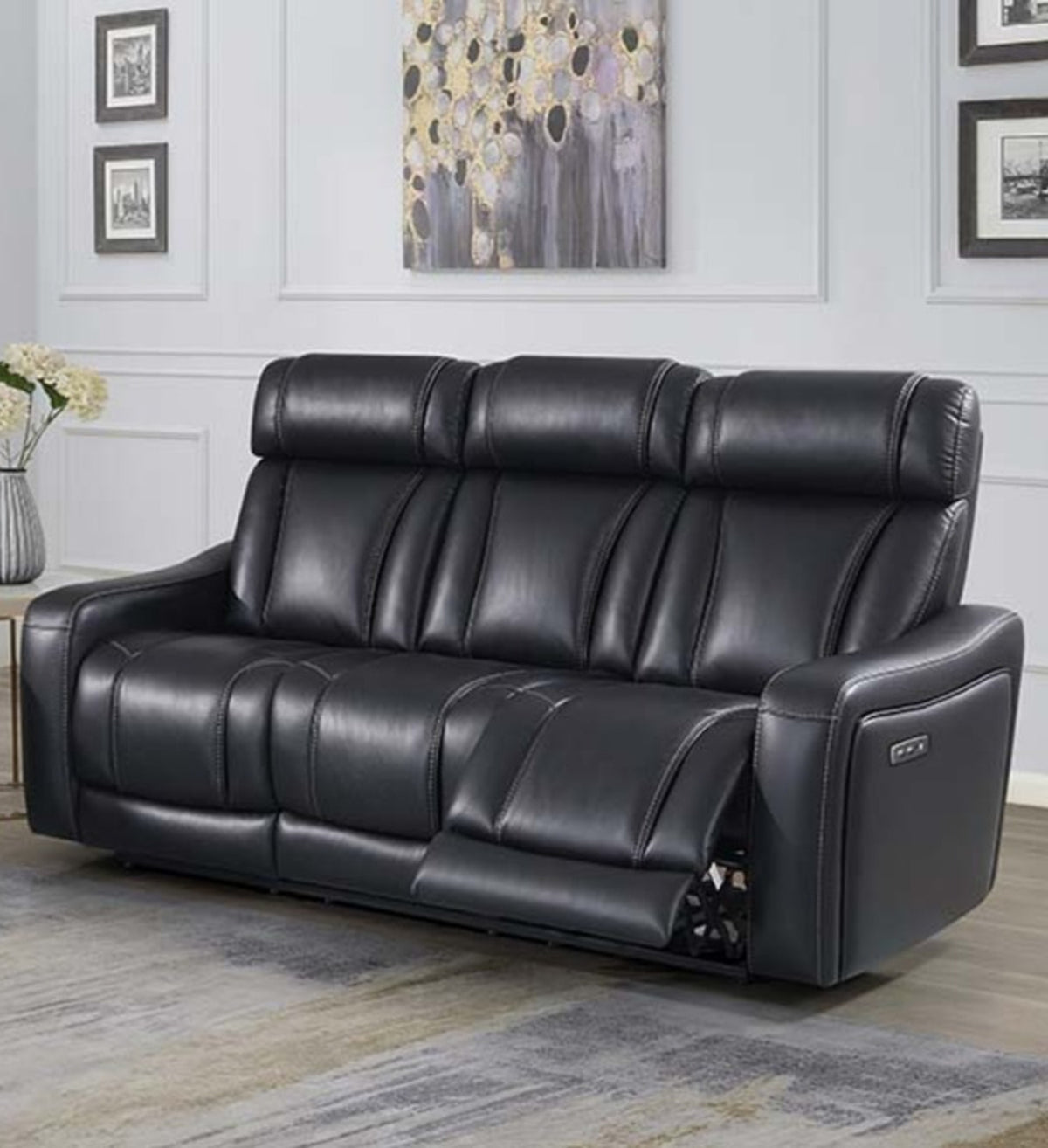 Provo Black Fabric & Leatherette Power Reclining Sofa & Loveseat