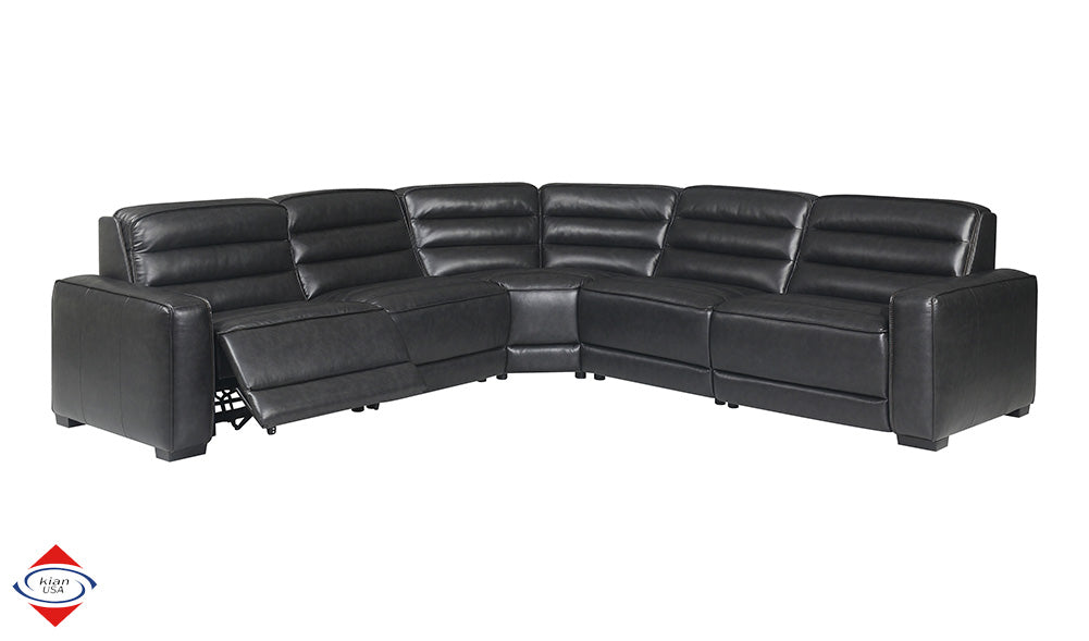 Sandy Black Fabric 5-Pc Dual Power Reclining Sectional with 3 Power Recliners
