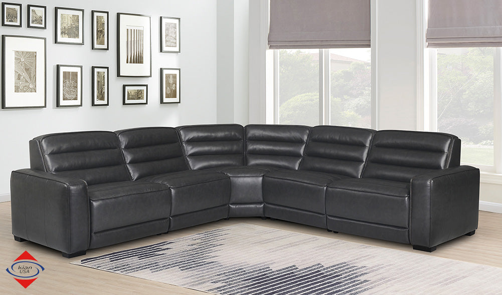 Sandy Black Fabric 5-Pc Dual Power Reclining Sectional with 3 Power Recliners