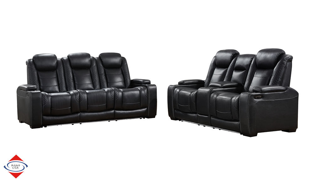 Snowbird Black Fabric Dual Power Reclining Sofa & Loveseat