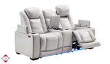 Brighton Smoke Fabric Dual Power Reclining Loveseat with Console
