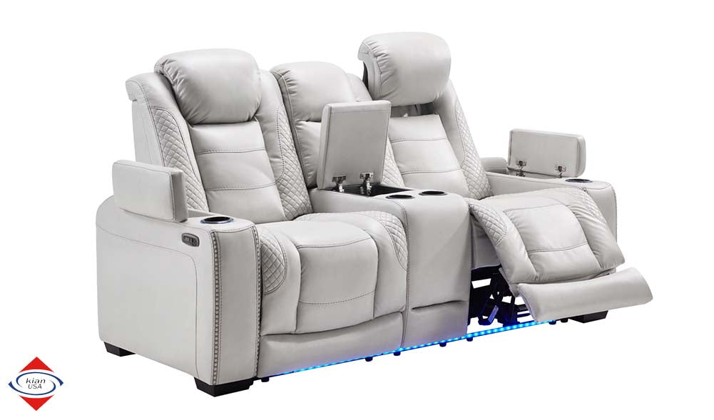 Brighton Smoke Fabric Dual Power Reclining Loveseat with Console