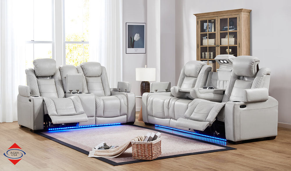 Brighton Smoke Fabric Dual Power Reclining Loveseat with Console