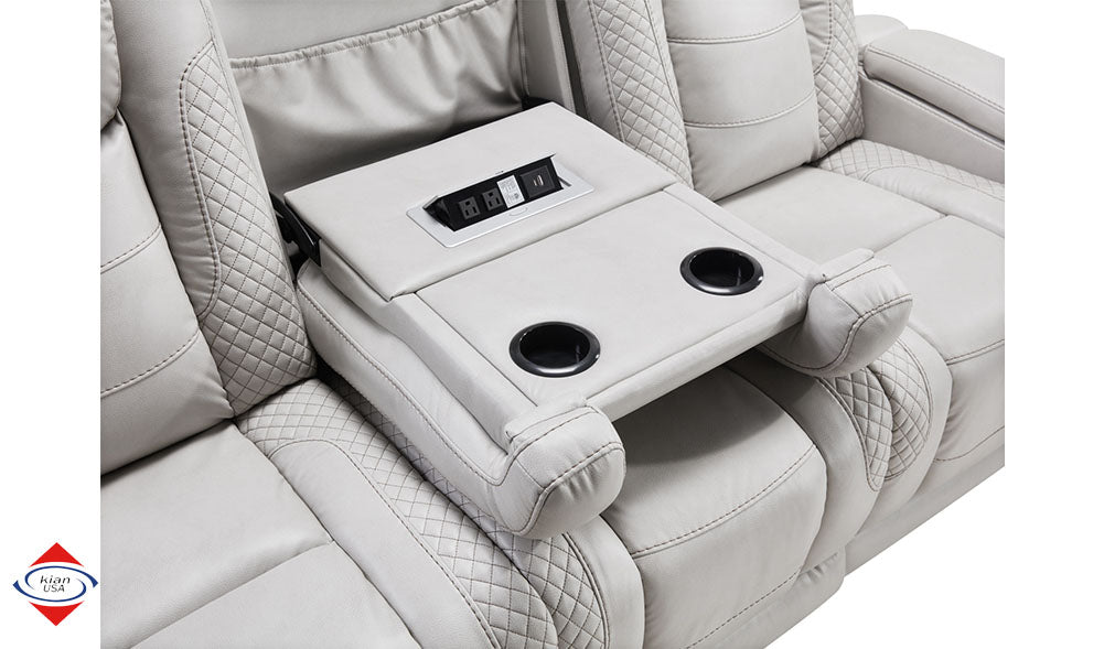 Brighton Smoke Fabric Dual Power Reclining Sofa & Loveseat