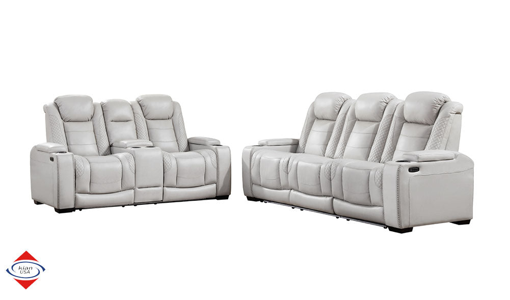 Brighton Smoke Fabric Dual Power Reclining Sofa & Loveseat
