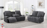 Escalante Two-Tone Grey Fabric & Leatherette Power Reclining Sofa with Drop-Down Table