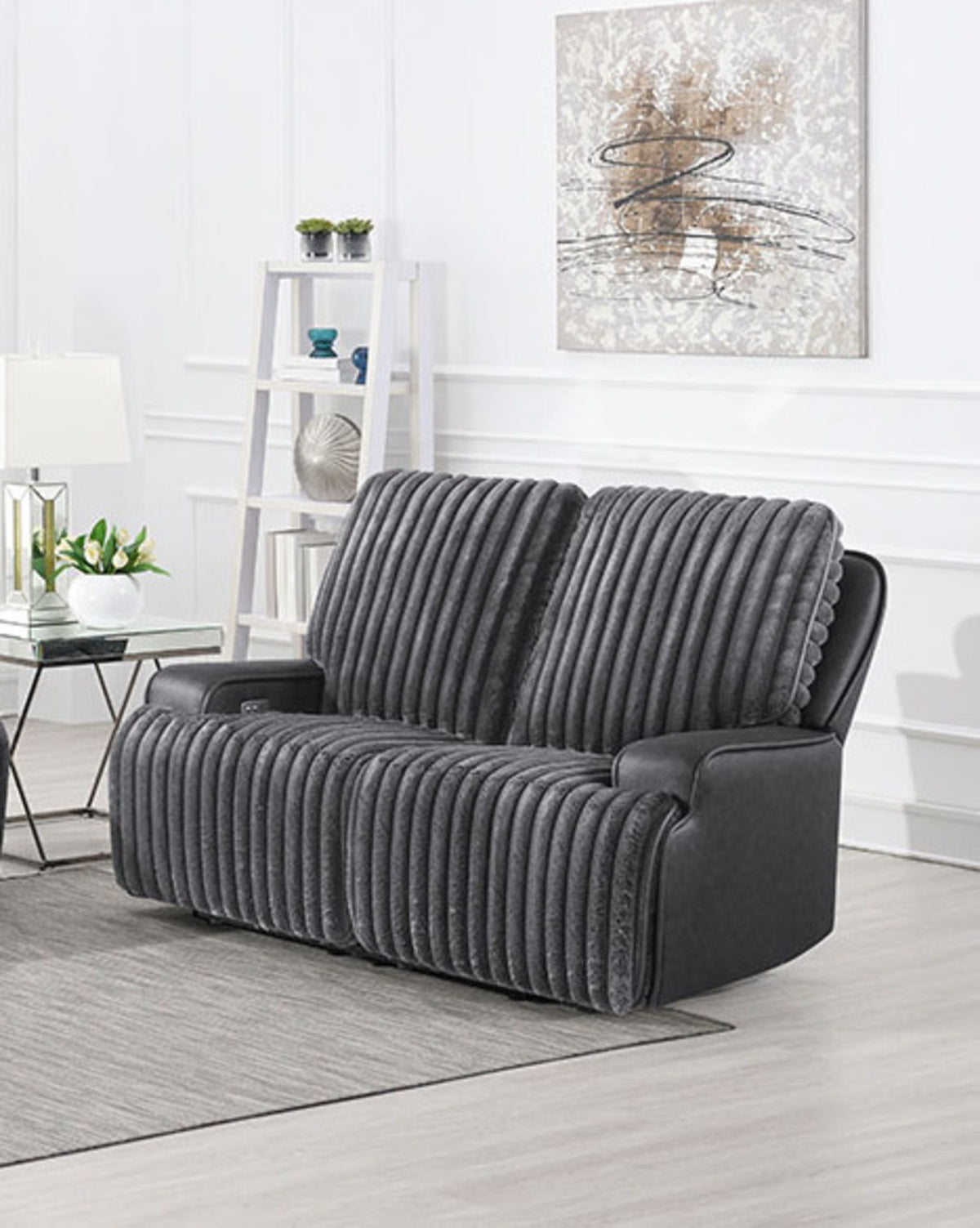 Escalante Two-Tone Grey Fabric & Leatherette Power Reclining Loveseat