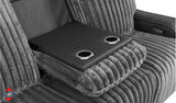 Escalante Two-Tone Grey Fabric & Leatherette Power Reclining Sofa with Drop-Down Table