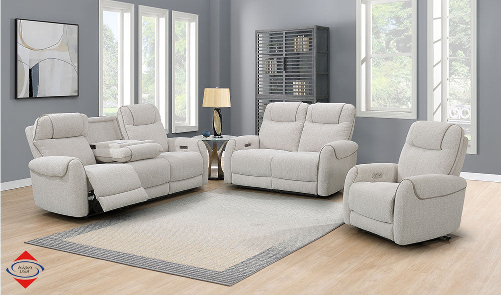 Brighton Smoke Fabric Dual Power Reclining Sofa & Loveseat