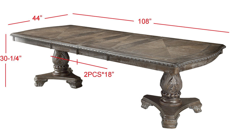 Kiera Gray Formal Dining Table w/ 2x 18" Leaves - Ornate Home