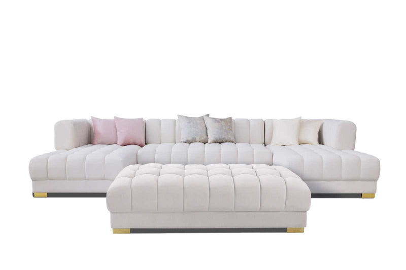 Lipa Ivory Velvet Double Chaise "U" Shape Sectional Sofa