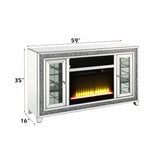 Noralie Mirrored/Faux Diamonds Tv Stand w/ Fireplace & Led