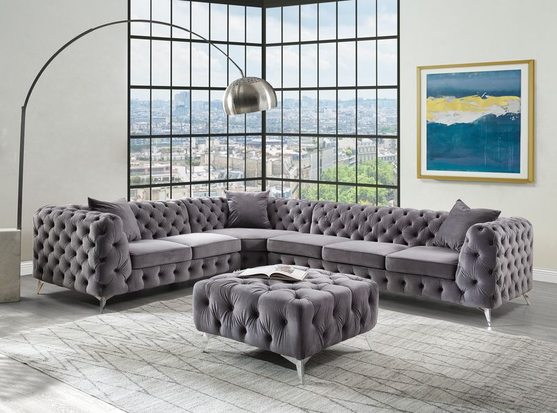 Wugtyx Dark GrayVelvet Ottoman